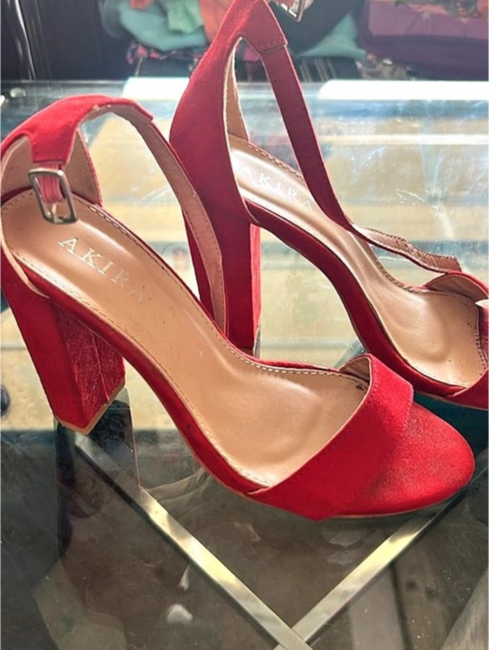 AKIRA Red Block Heel Sandals US 7.5